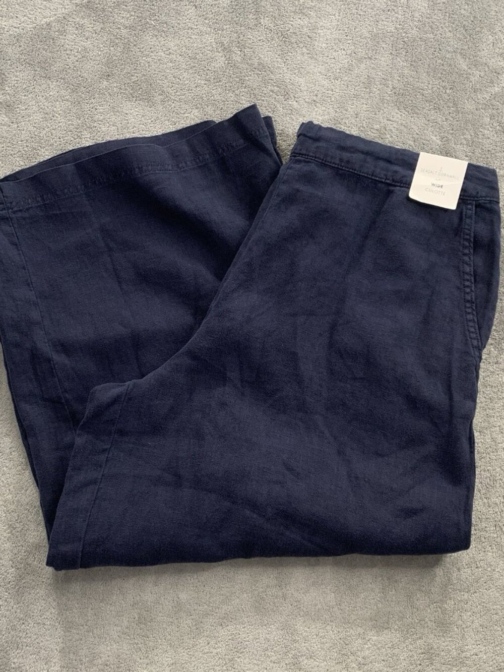 Seasalt Cornwall Pants Womens 12 Merrivale Culottes Wide Leg Cropped Blue Linen